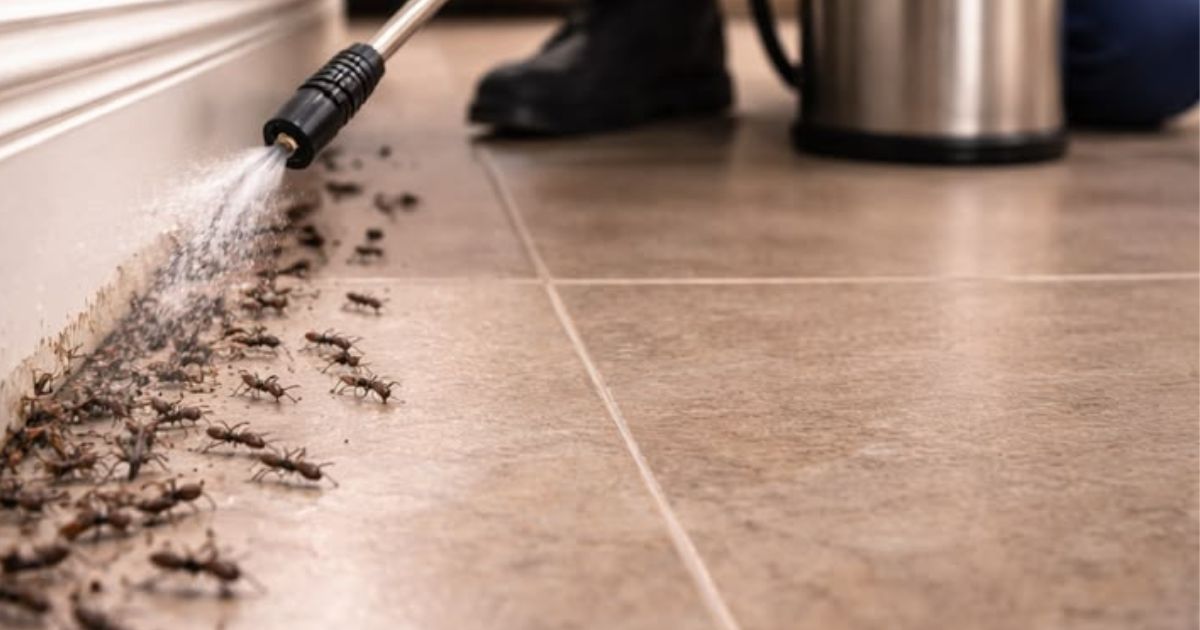 Pest control technician treating a property